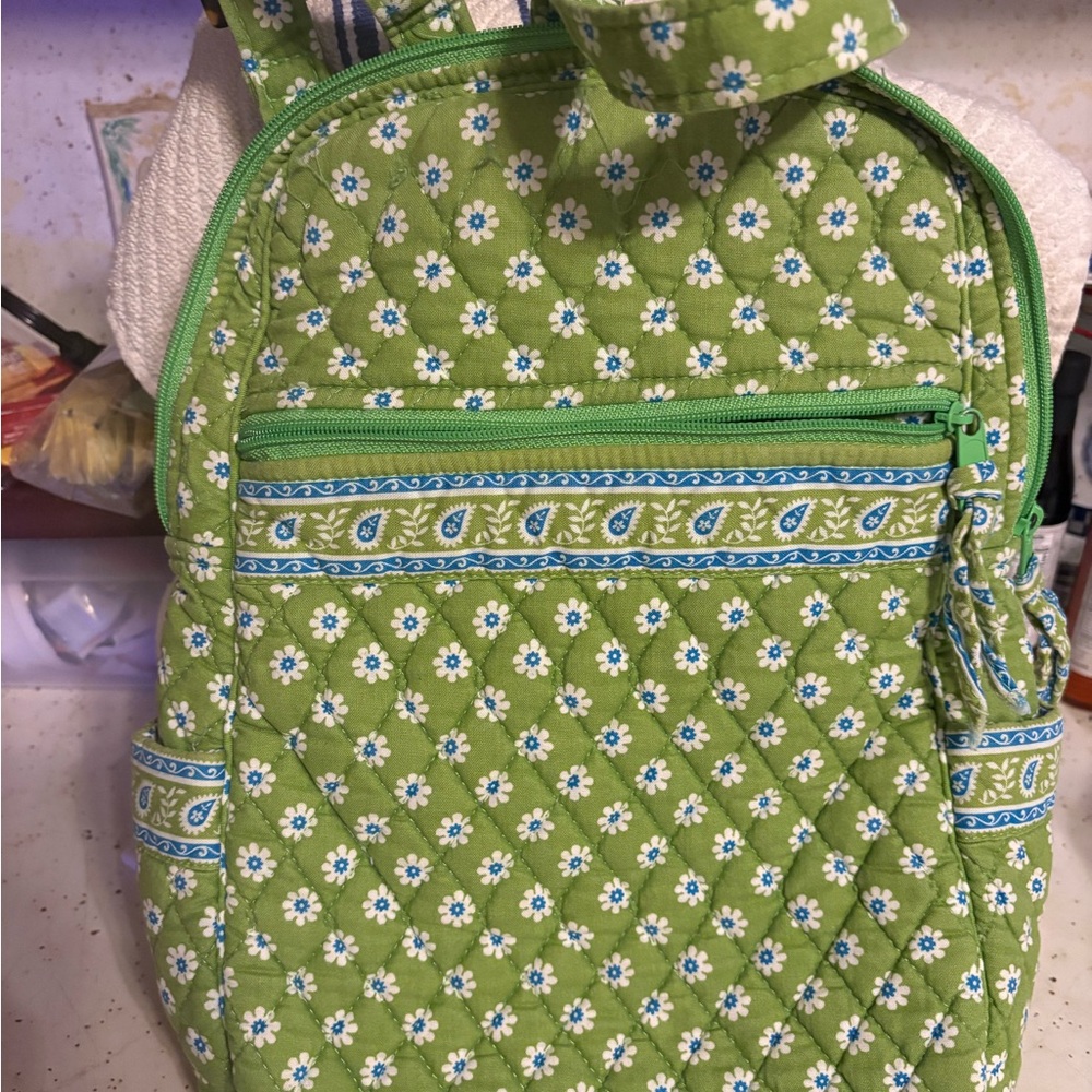 Vera Bradley Apple Green Backpack With Flowers RETIRED Made In USA